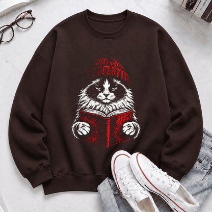 Ragdoll Cat Reading Printed Sweatshirt | Cat Lover Reader Gift Dark Chocolate