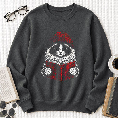 Ragdoll Cat Reading Printed Sweatshirt | Cat Lover Reader Gift Dark Heather