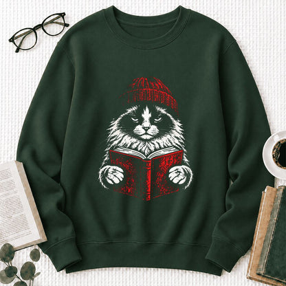 Ragdoll Cat Reading Printed Sweatshirt | Cat Lover Reader Gift Forest Green