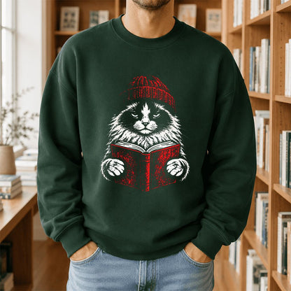 Ragdoll Cat Reading Printed Sweatshirt | Cat Lover Reader Gift Forest Green