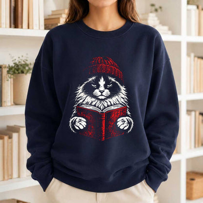 Ragdoll Cat Reading Printed Sweatshirt | Cat Lover Reader Gift Navy