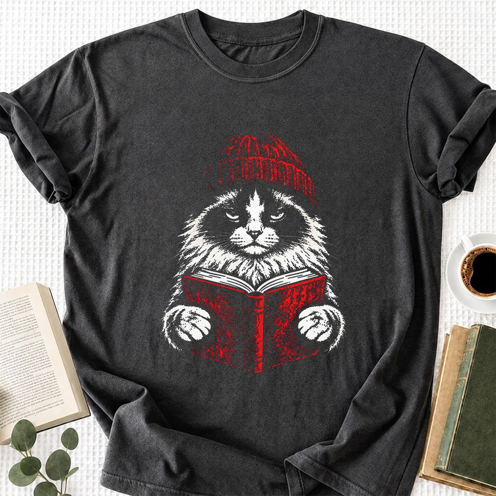 Ragdoll Cat Reading Printed T-Shirt | Cat Lover Reader Gift Dark Heather