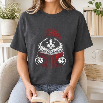 Ragdoll Cat Reading Printed T-Shirt | Cat Lover Reader Gift Dark Heather