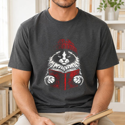 Ragdoll Cat Reading Printed T-Shirt | Cat Lover Reader Gift Dark Heather