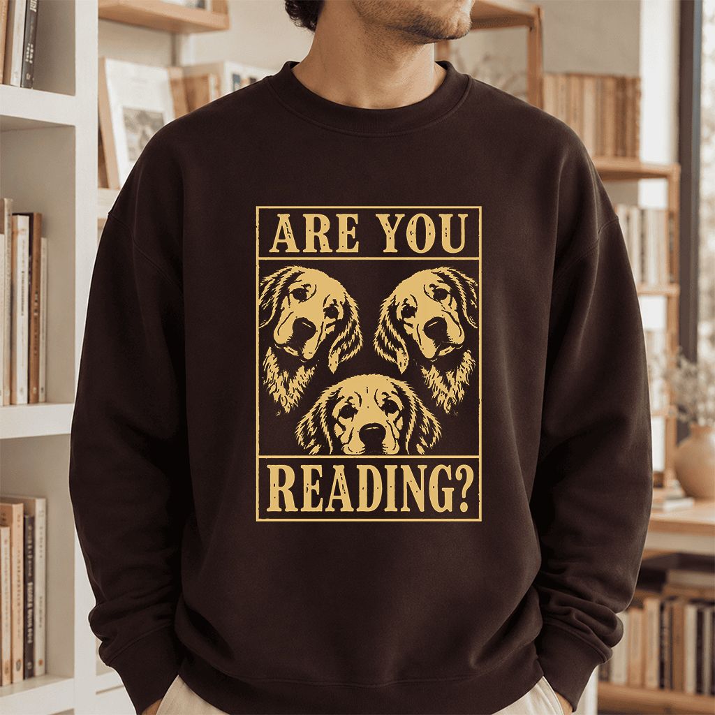 Are You Reading Golden Retriever Printed Sweatshirt | Dog Lover Reader Gift Dark Chocolate
