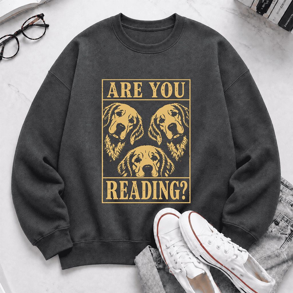 Are You Reading Golden Retriever Printed Sweatshirt | Dog Lover Reader Gift Dark Heather