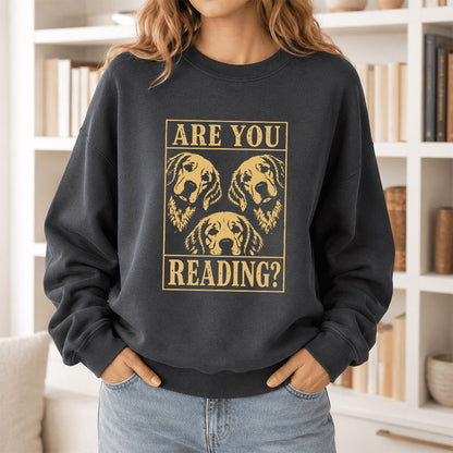 Are You Reading Golden Retriever Printed Sweatshirt | Dog Lover Reader Gift Dark Heather