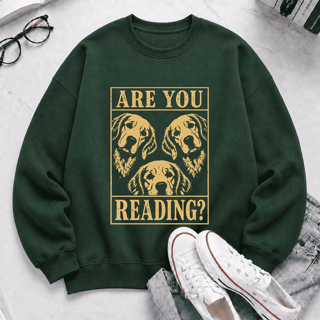 Are You Reading Golden Retriever Printed Sweatshirt | Dog Lover Reader Gift Forest Green