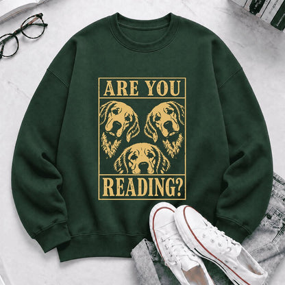 Are You Reading Golden Retriever Printed Sweatshirt | Dog Lover Reader Gift Forest Green