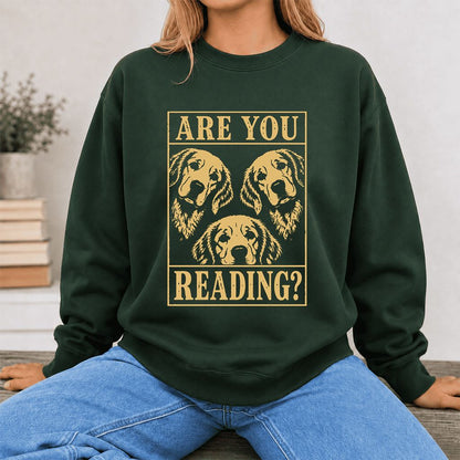 Are You Reading Golden Retriever Printed Sweatshirt | Dog Lover Reader Gift Forest Green