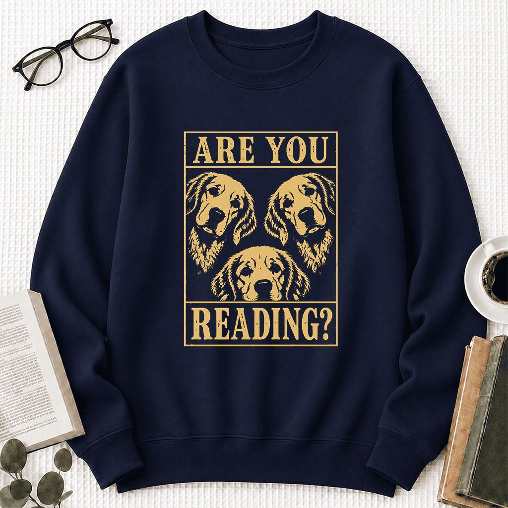 Are You Reading Golden Retriever Printed Sweatshirt | Dog Lover Reader Gift Navy