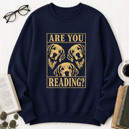 Are You Reading Golden Retriever Printed Sweatshirt | Dog Lover Reader Gift Navy