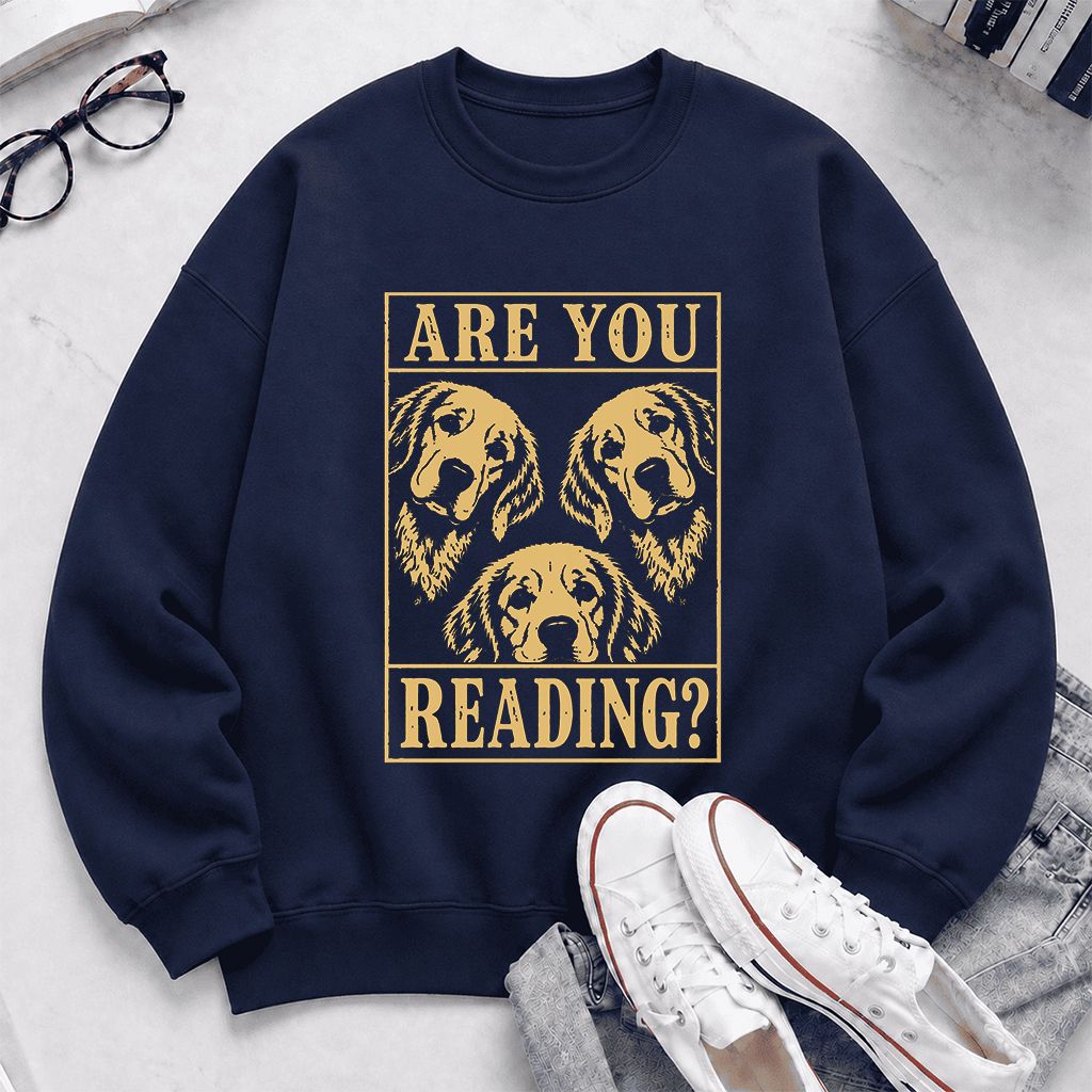 Are You Reading Golden Retriever Printed Sweatshirt | Dog Lover Reader Gift Navy