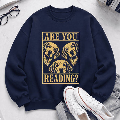 Are You Reading Golden Retriever Printed Sweatshirt | Dog Lover Reader Gift Navy