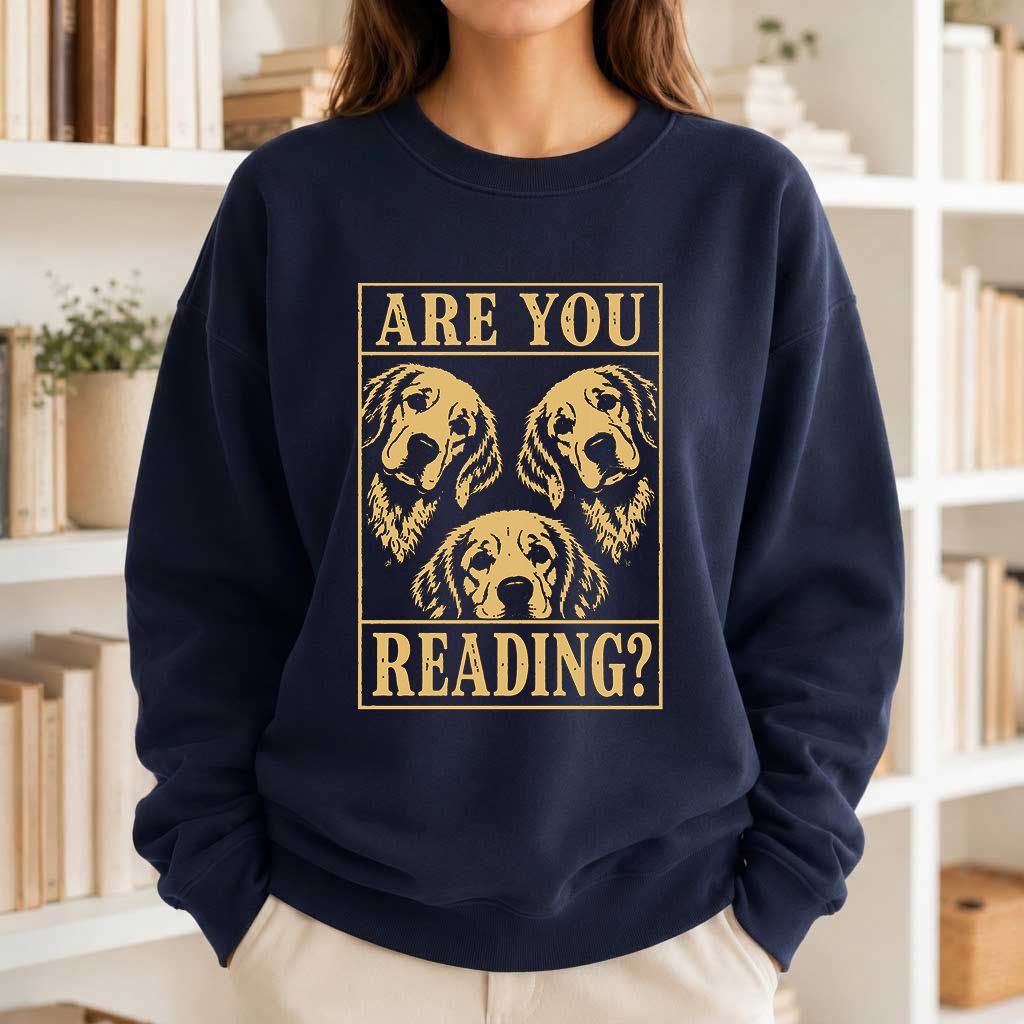Are You Reading Golden Retriever Printed Sweatshirt | Dog Lover Reader Gift Navy