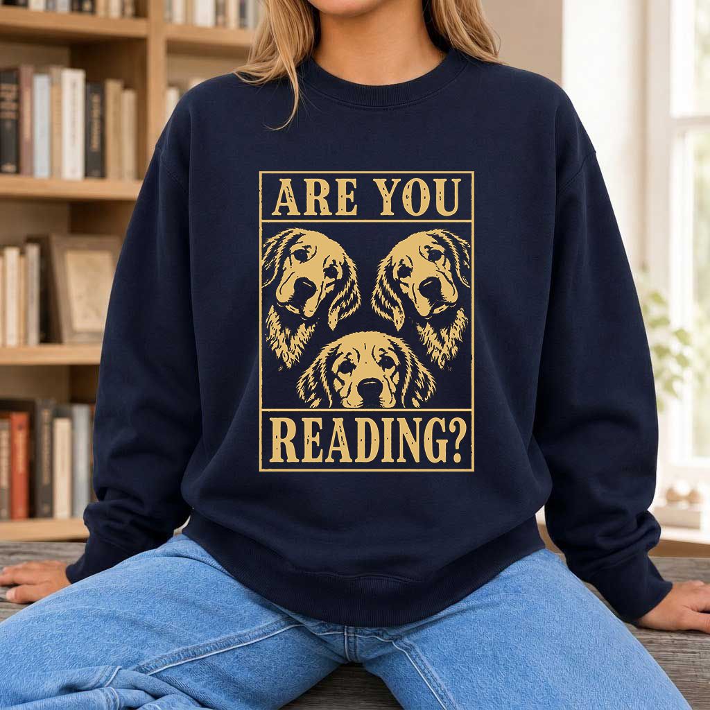 Are You Reading Golden Retriever Printed Sweatshirt | Dog Lover Reader Gift Navy
