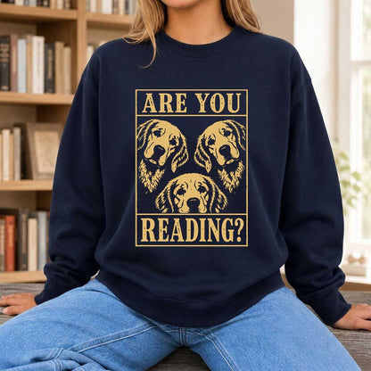 Are You Reading Golden Retriever Printed Sweatshirt | Dog Lover Reader Gift Navy