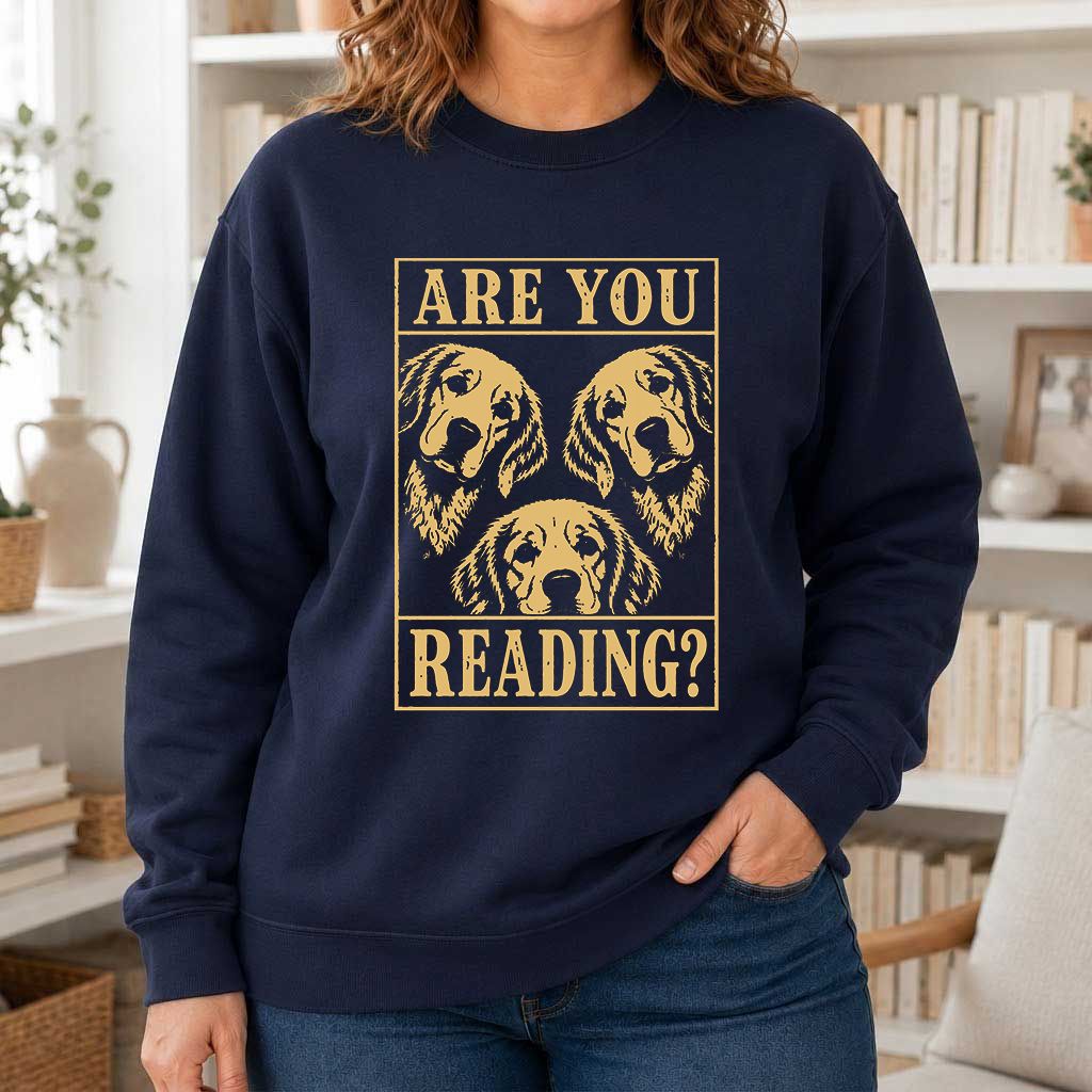 Are You Reading Golden Retriever Printed Sweatshirt | Dog Lover Reader Gift Navy