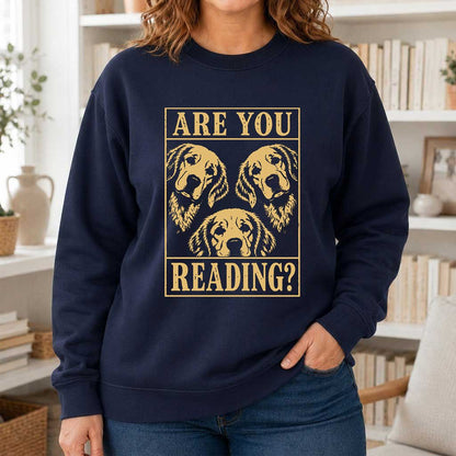Are You Reading Golden Retriever Printed Sweatshirt | Dog Lover Reader Gift Navy
