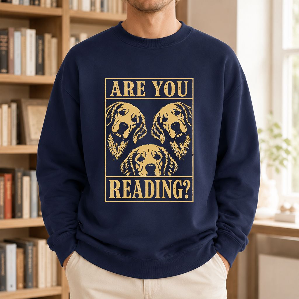 Are You Reading Golden Retriever Printed Sweatshirt | Dog Lover Reader Gift Navy