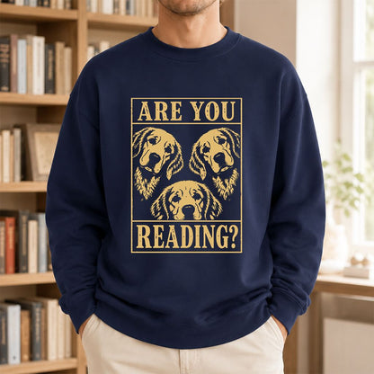 Are You Reading Golden Retriever Printed Sweatshirt | Dog Lover Reader Gift Navy