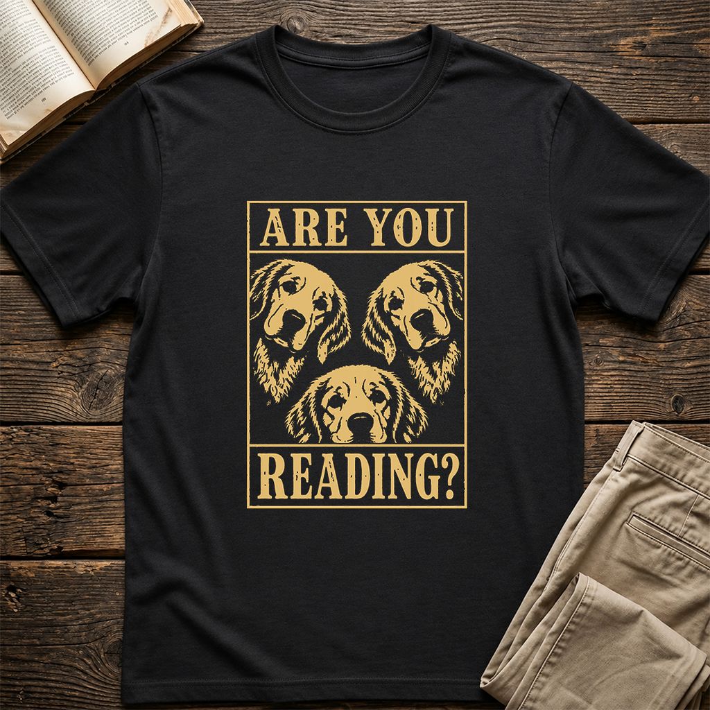 Are You Reading Golden Retriever Printed T-Shirt | Dog Lover Reader Gift Black