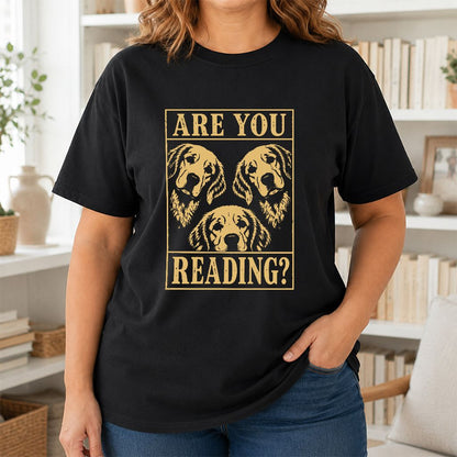 Are You Reading Golden Retriever Printed T-Shirt | Dog Lover Reader Gift Black