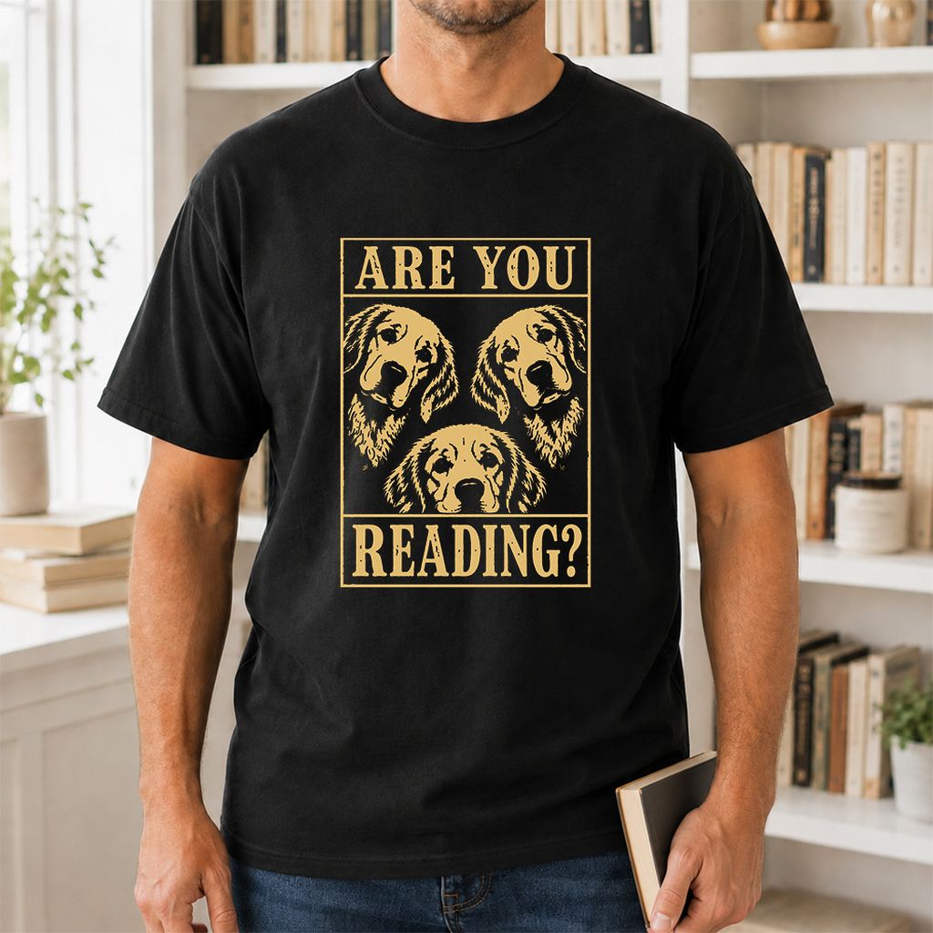 Are You Reading Golden Retriever Printed T-Shirt | Dog Lover Reader Gift Black