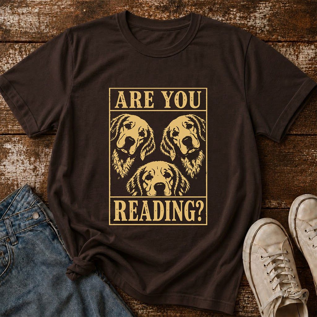 Are You Reading Golden Retriever Printed T-Shirt | Dog Lover Reader Gift Dark Chocolate