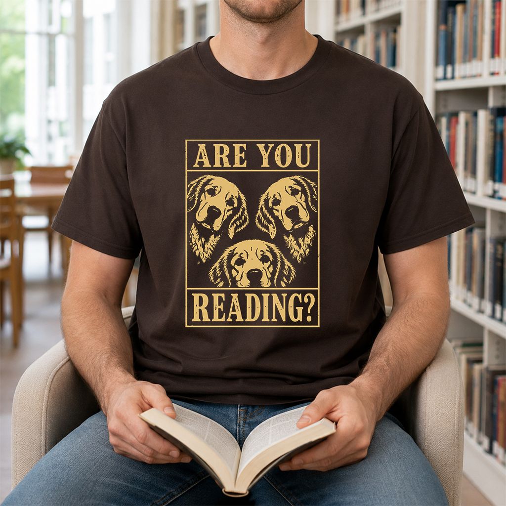 Are You Reading Golden Retriever Printed T-Shirt | Dog Lover Reader Gift Dark Chocolate