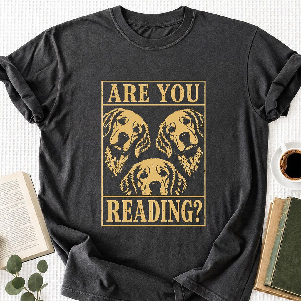 Are You Reading Golden Retriever Printed T-Shirt | Dog Lover Reader Gift Dark Heather