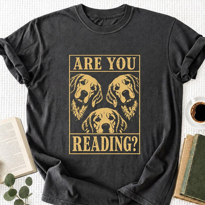 Are You Reading Golden Retriever Printed T-Shirt | Dog Lover Reader Gift Dark Heather