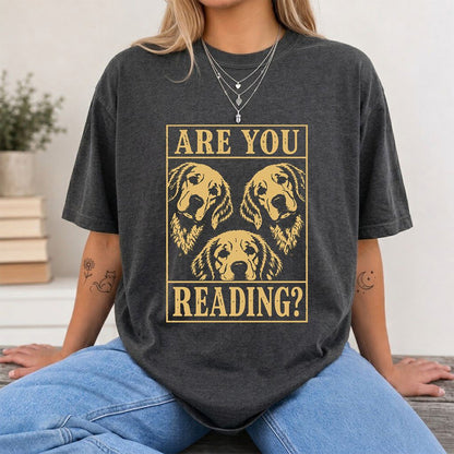 Are You Reading Golden Retriever Printed T-Shirt | Dog Lover Reader Gift Dark Heather