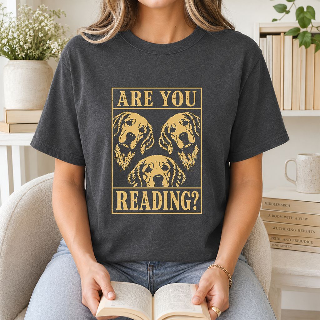 Are You Reading Golden Retriever Printed T-Shirt | Dog Lover Reader Gift Dark Heather