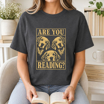 Are You Reading Golden Retriever Printed T-Shirt | Dog Lover Reader Gift Dark Heather