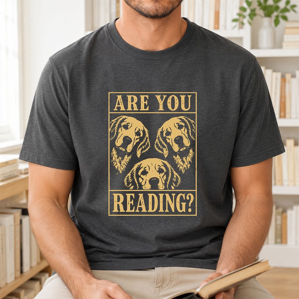 Are You Reading Golden Retriever Printed T-Shirt | Dog Lover Reader Gift Dark Heather