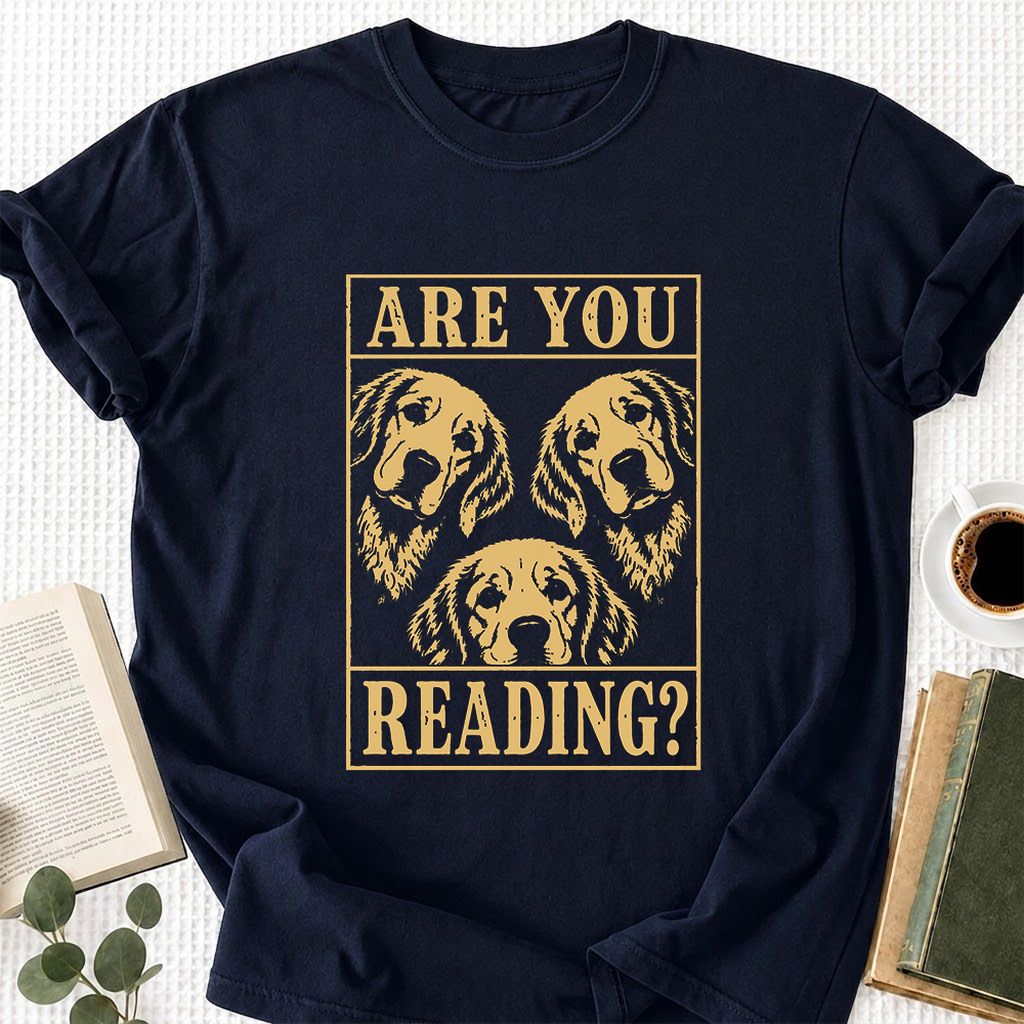 Are You Reading Golden Retriever Printed T-Shirt | Dog Lover Reader Gift Navy
