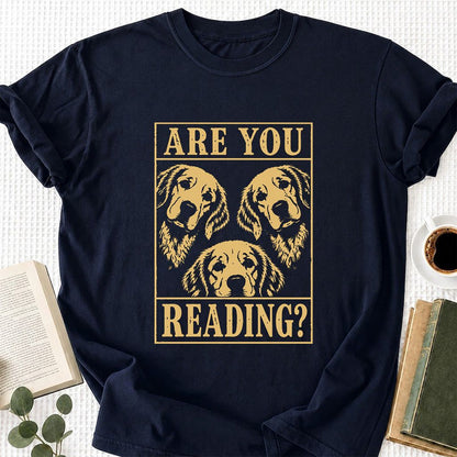 Are You Reading Golden Retriever Printed T-Shirt | Dog Lover Reader Gift Navy
