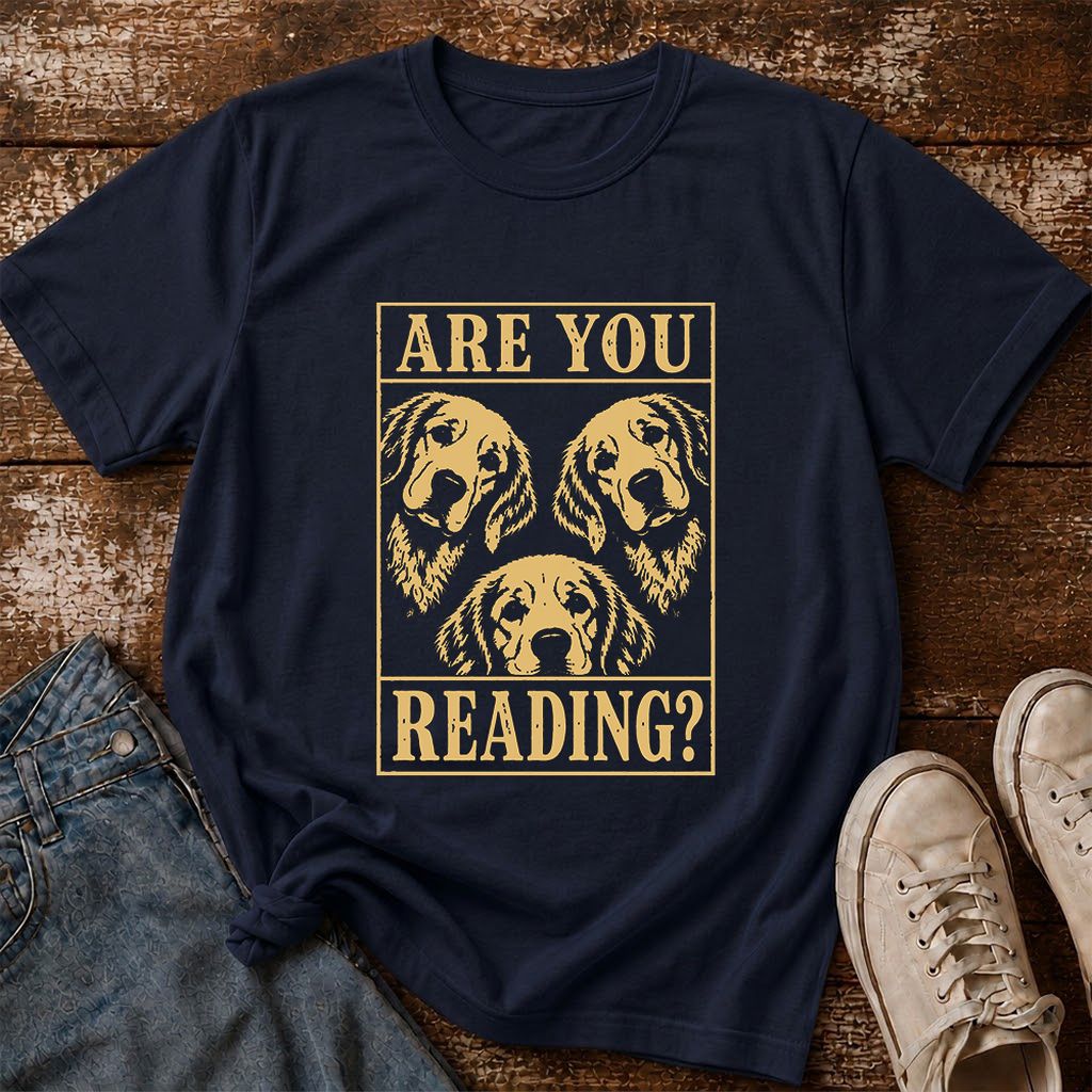 Are You Reading Golden Retriever Printed T-Shirt | Dog Lover Reader Gift Navy
