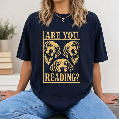 Are You Reading Golden Retriever Printed T-Shirt | Dog Lover Reader Gift Navy
