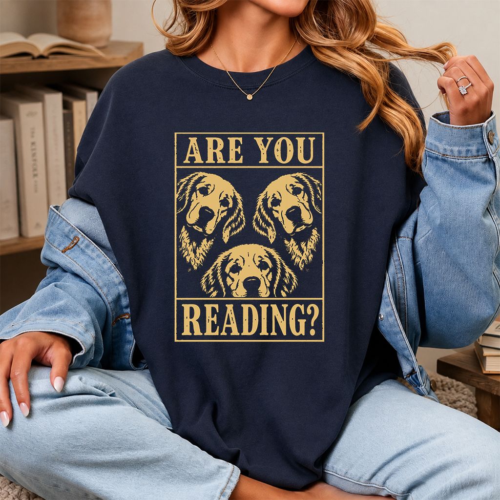 Are You Reading Golden Retriever Printed T-Shirt | Dog Lover Reader Gift Navy