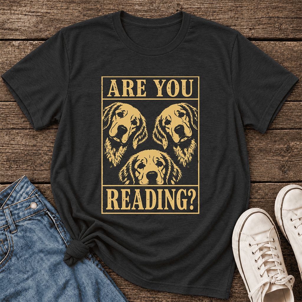 Are You Reading Golden Retriever Ultra-Soft Cotton T-Shirt | Reader Gift Black Heather