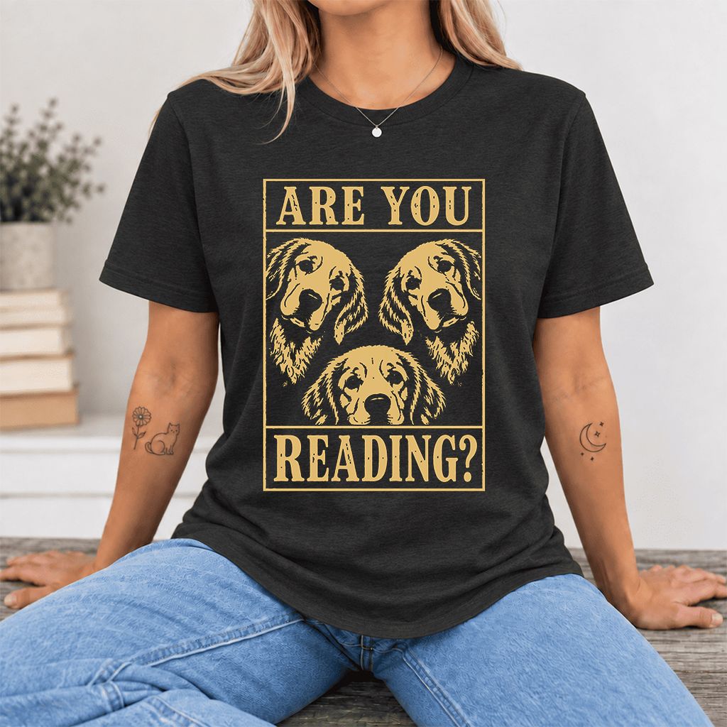 Are You Reading Golden Retriever Ultra-Soft Cotton T-Shirt | Reader Gift Black Heather