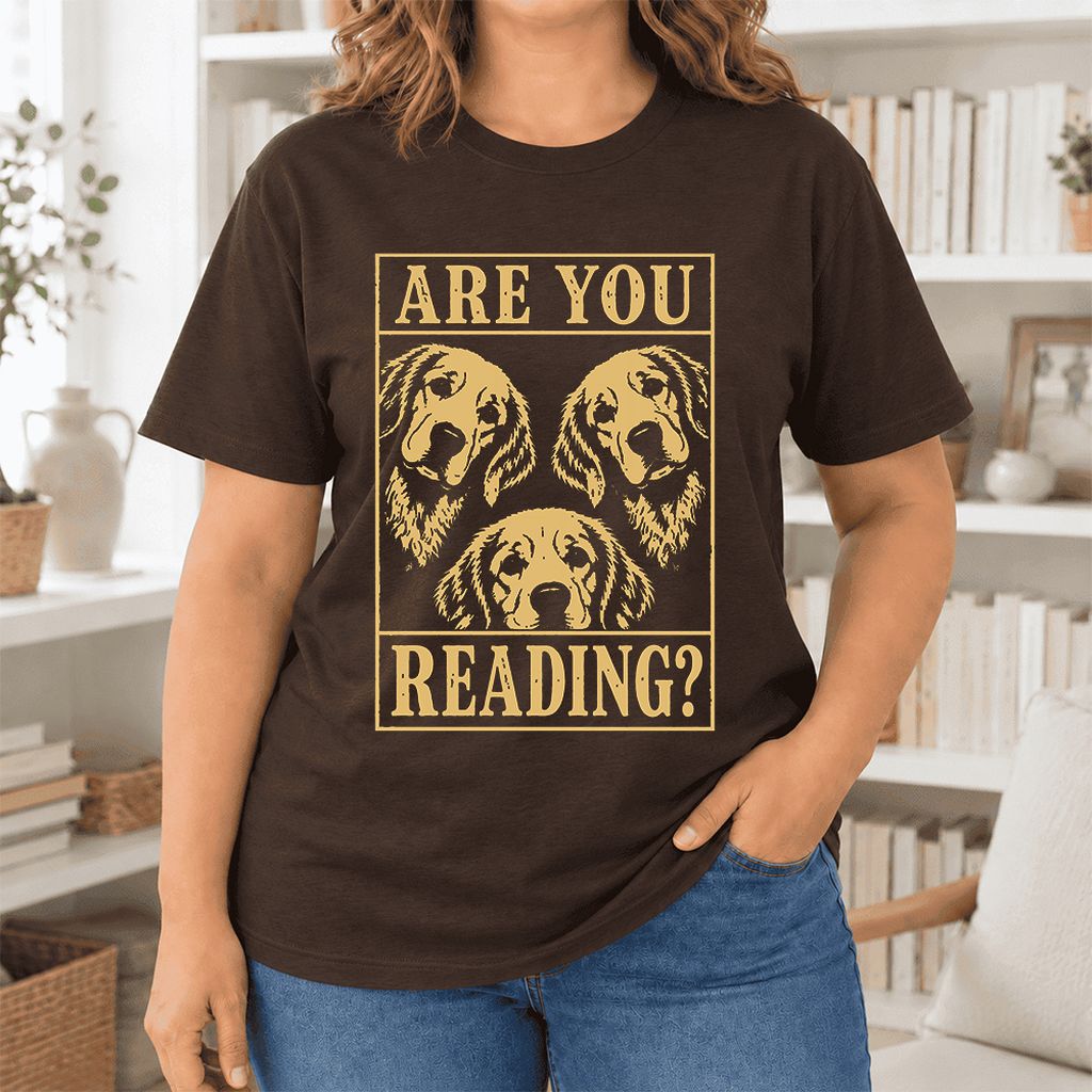 Are You Reading Golden Retriever Ultra-Soft Cotton T-Shirt | Reader Gift Brown