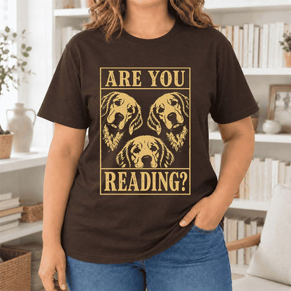 Are You Reading Golden Retriever Ultra-Soft Cotton T-Shirt | Reader Gift Brown