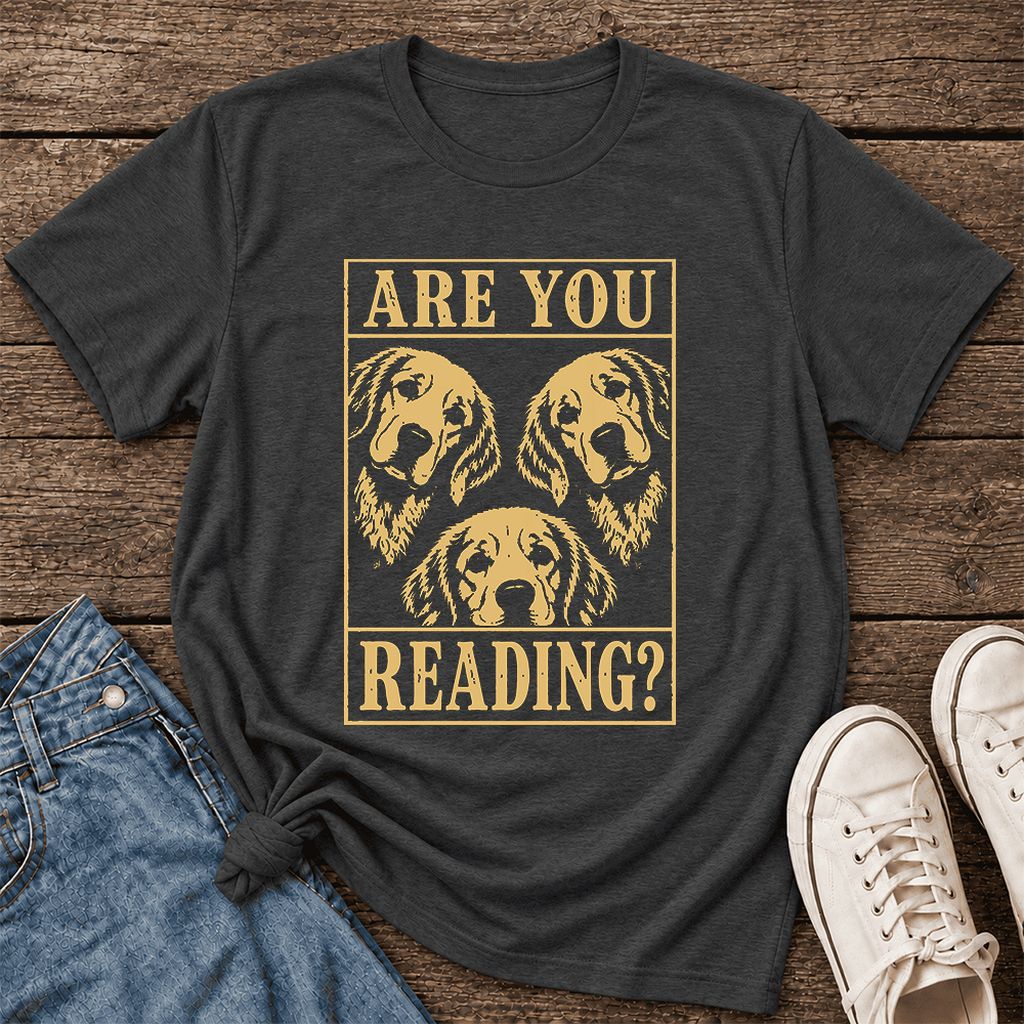 Are You Reading Golden Retriever Ultra-Soft Cotton T-Shirt | Reader Gift Dark Grey Heather