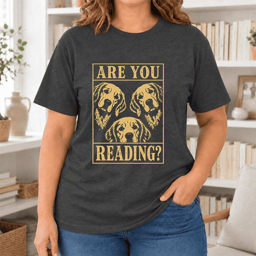 Are You Reading Golden Retriever Ultra-Soft Cotton T-Shirt | Reader Gift Dark Grey Heather
