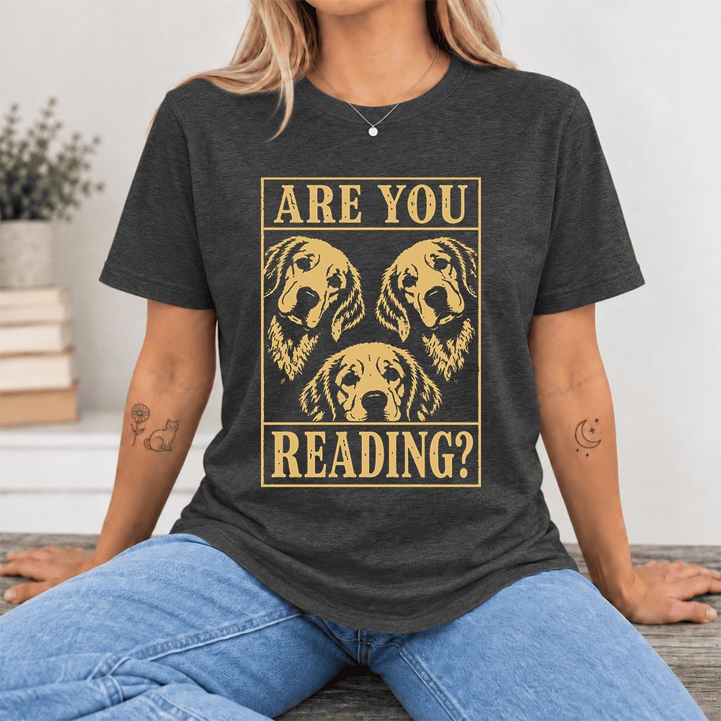 Are You Reading Golden Retriever Ultra-Soft Cotton T-Shirt | Reader Gift Dark Grey Heather