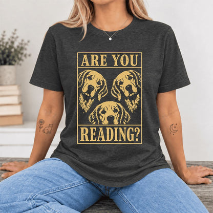 Are You Reading Golden Retriever Ultra-Soft Cotton T-Shirt | Reader Gift Dark Grey Heather