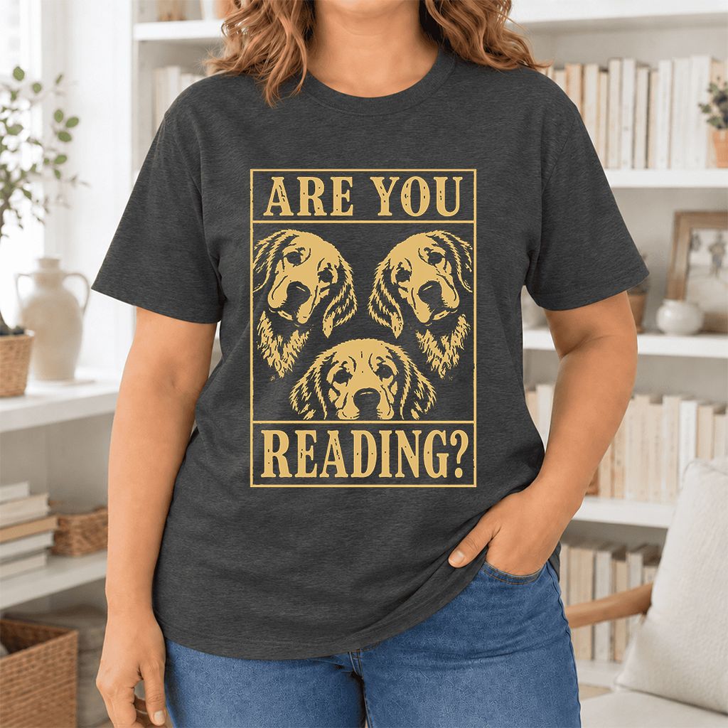 Are You Reading Golden Retriever Ultra-Soft Cotton T-Shirt | Reader Gift Dark Grey Heather